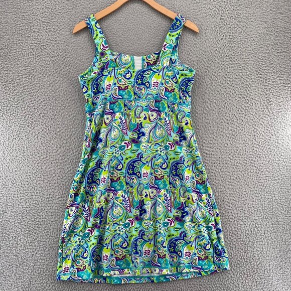Title Nine Dress Womens Medium Green Multi Paisley A Line Athletic Mini Stretch - Picture 3 of 10